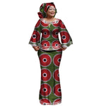 African Women’s Ankara Print 2PC Outfit – Long Sleeve Dashiki Top & Skirt Set with Matching Headwrap - Free Delivery Worldwide only at Flexi Africa
