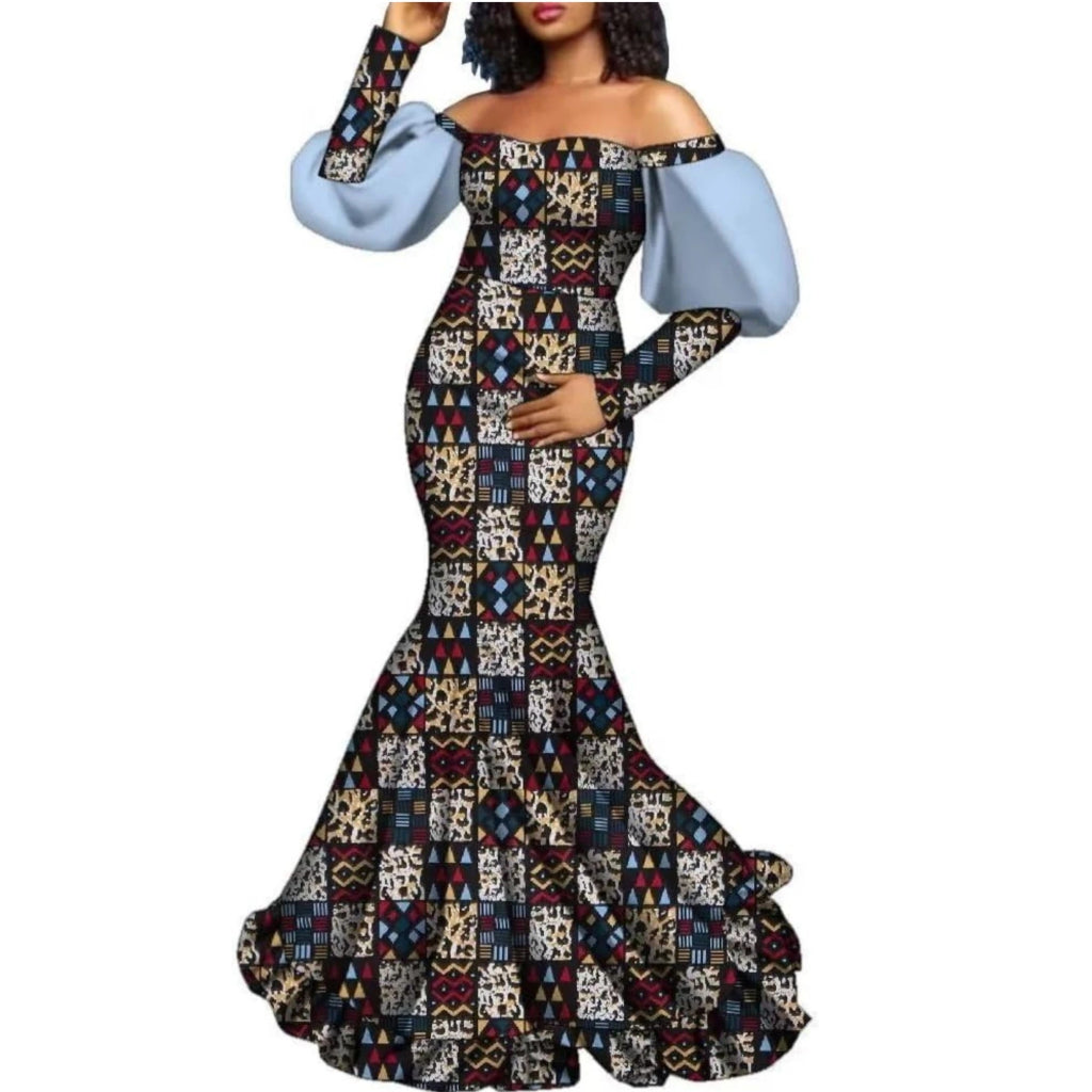 Buy African Women’s Dress – Long Sleeve Dashiki Print Off-Shoulder Wedding & Party Gown for only $62.40 at Flexi Africa!