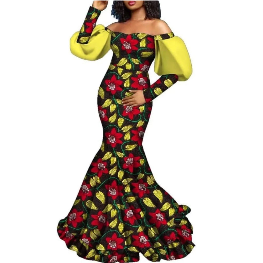 Buy African Women’s Dress – Long Sleeve Dashiki Print Off-Shoulder Wedding & Party Gown for only $62.40 at Flexi Africa!