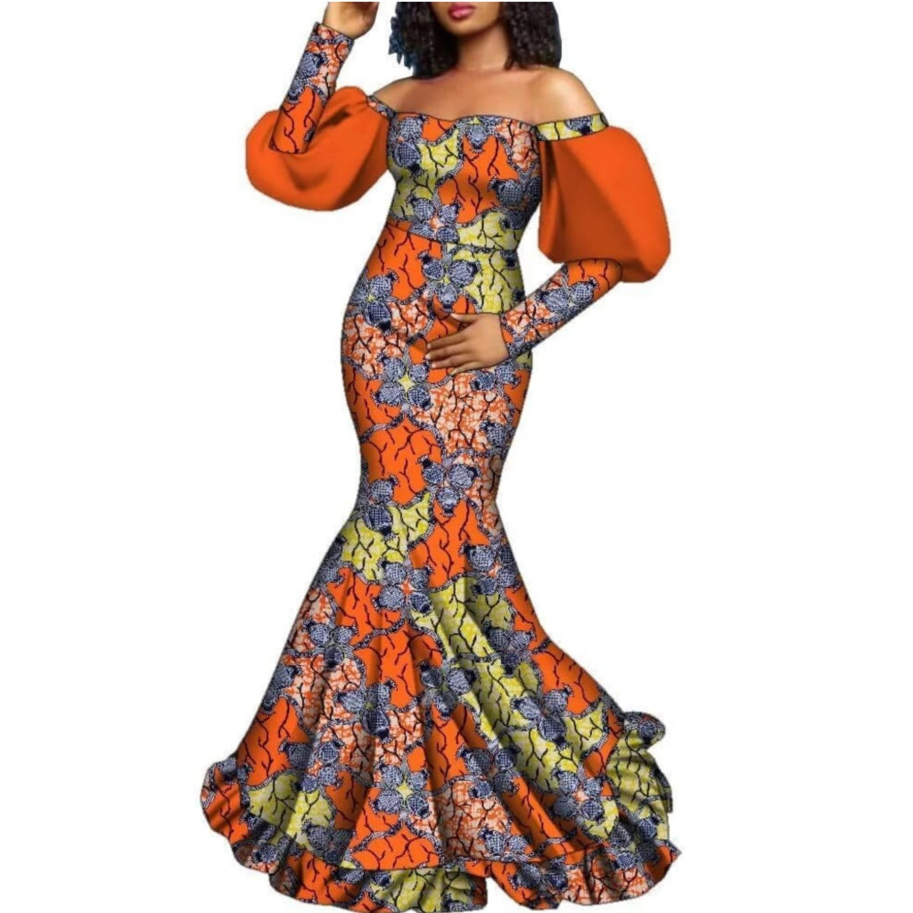 Buy African Women’s Dress – Long Sleeve Dashiki Print Off-Shoulder Wedding & Party Gown for only $62.40 at Flexi Africa!