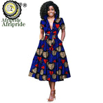 African Women’s Dress – Elegant V - Neck Short Sleeve High - Waist Formal Dress - Free Delivery Worldwide only at Flexi Africa