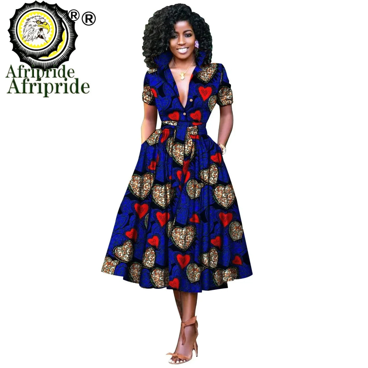 African Women’s Dress – Elegant V - Neck Short Sleeve High - Waist Formal Dress - Free Delivery Worldwide only at Flexi Africa
