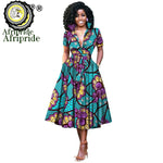 African Women’s Dress – Elegant V - Neck Short Sleeve High - Waist Formal Dress - Free Delivery Worldwide only at Flexi Africa