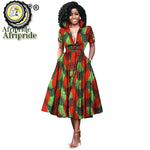 African Women’s Dress – Elegant V - Neck Short Sleeve High - Waist Formal Dress - Free Delivery Worldwide only at Flexi Africa