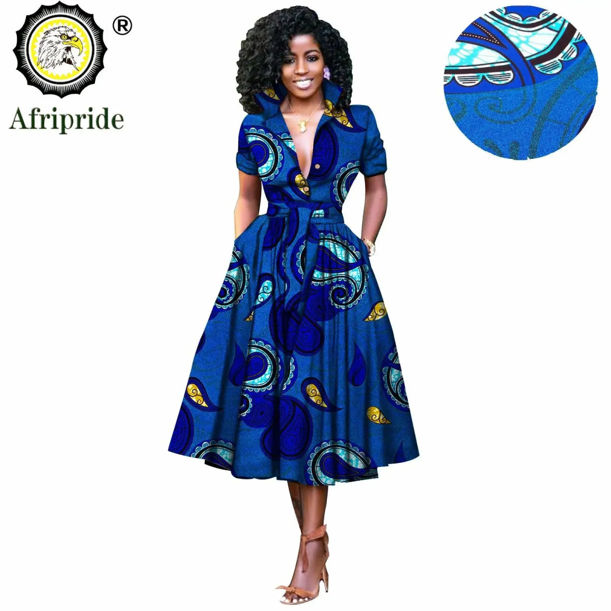 African Women’s Dress – Elegant V - Neck Short Sleeve High - Waist Formal Dress - Free Delivery Worldwide only at Flexi Africa
