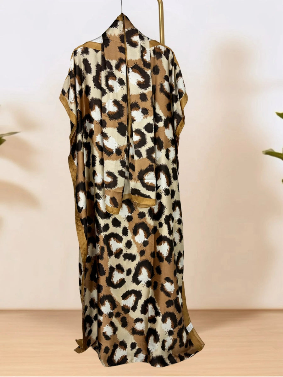African Women's Elegant Dress - Full - Body Floral Print Loose Fit Maxi Dress with Color Blocking,Party Wear with Scarf - Free Delivery Worldwide only at Flexi Africa