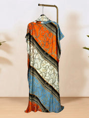 African Women's Elegant Dress - Full - Body Floral Print Loose Fit Maxi Dress with Color Blocking,Party Wear with Scarf - Free Delivery Worldwide only at Flexi Africa
