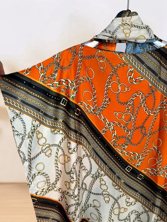 African Women's Elegant Dress - Full - Body Floral Print Loose Fit Maxi Dress with Color Blocking,Party Wear with Scarf - Free Delivery Worldwide only at Flexi Africa