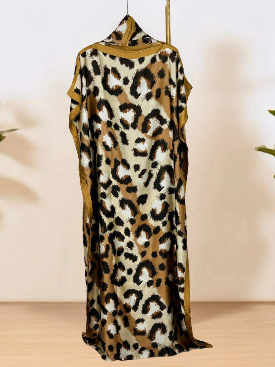 African Women's Elegant Dress - Full - Body Floral Print Loose Fit Maxi Dress with Color Blocking,Party Wear with Scarf - Free Delivery Worldwide only at Flexi Africa