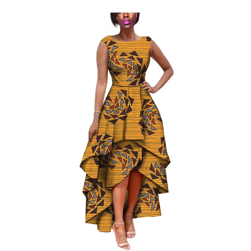 African Women's Private Sleeveless Pleated Party Dress 100% Pure Waxed Cotton - Flexi Africa - Flexi Africa offers Free Delivery Worldwide - Vibrant African traditional clothing showcasing bold prints and intricate designs