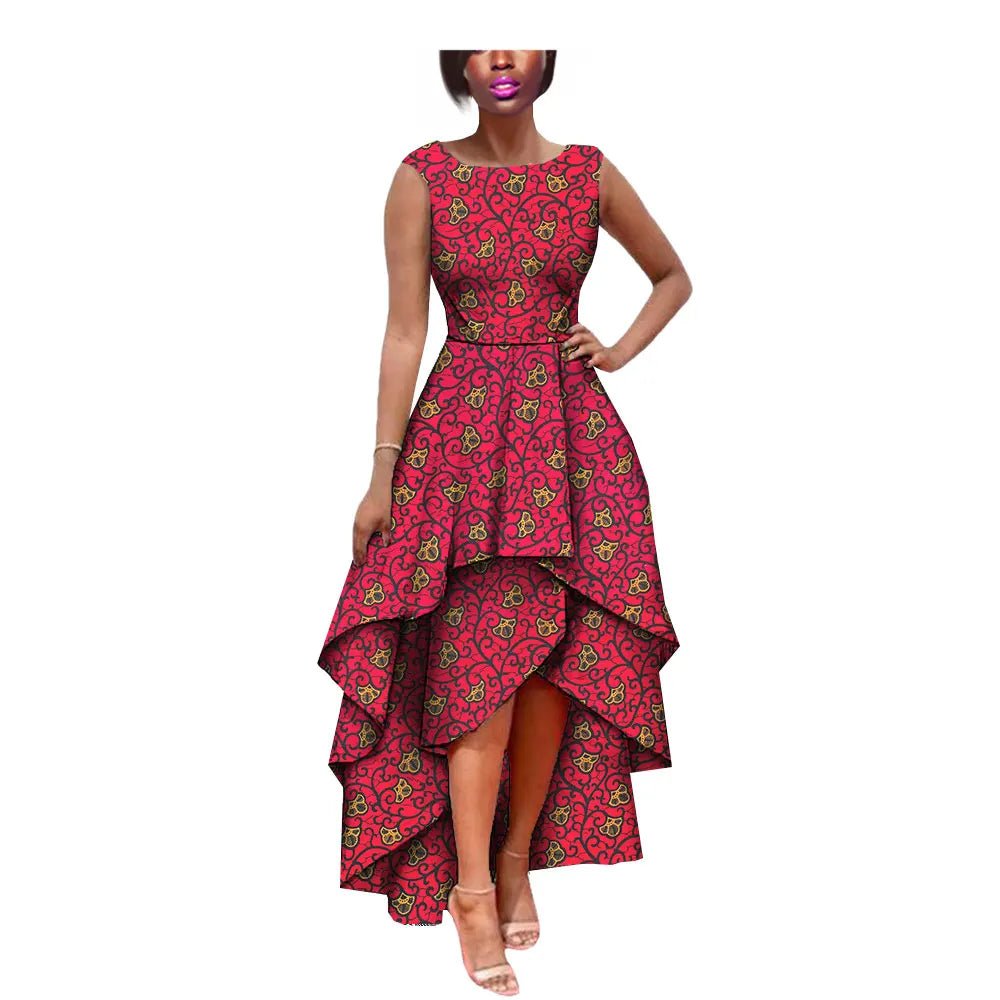 African Women's Private Sleeveless Pleated Party Dress 100% Pure Waxed Cotton - Flexi Africa - Flexi Africa offers Free Delivery Worldwide - Vibrant African traditional clothing showcasing bold prints and intricate designs