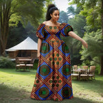 African Women’s Strapless Dress with Bubble Sleeves & Matching Earrings - Free Delivery Worldwide only at Flexi Africa