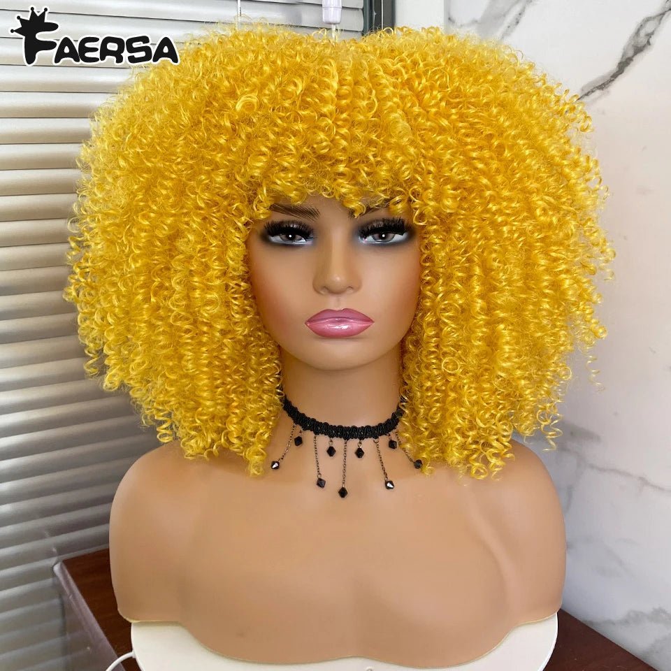 Afro Kinky Curly Wig for Black Women - Short, Synthetic, Blonde, Red, Ombre, Glueless, High - Free Delivery Worldwide