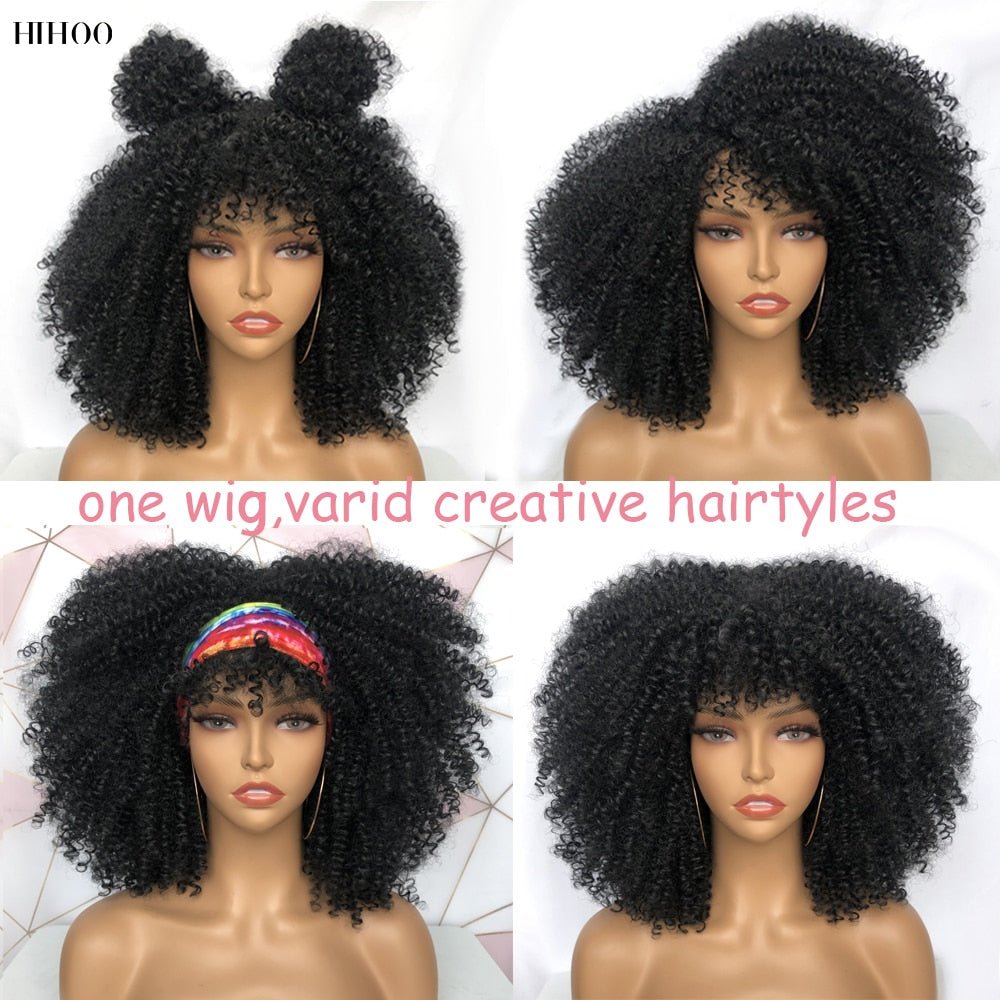 Afro Kinky Wig 14" with Bangs for Black Women - Perfect for Cosplay and Natural Hair Looks - Free Delivery Worldwide