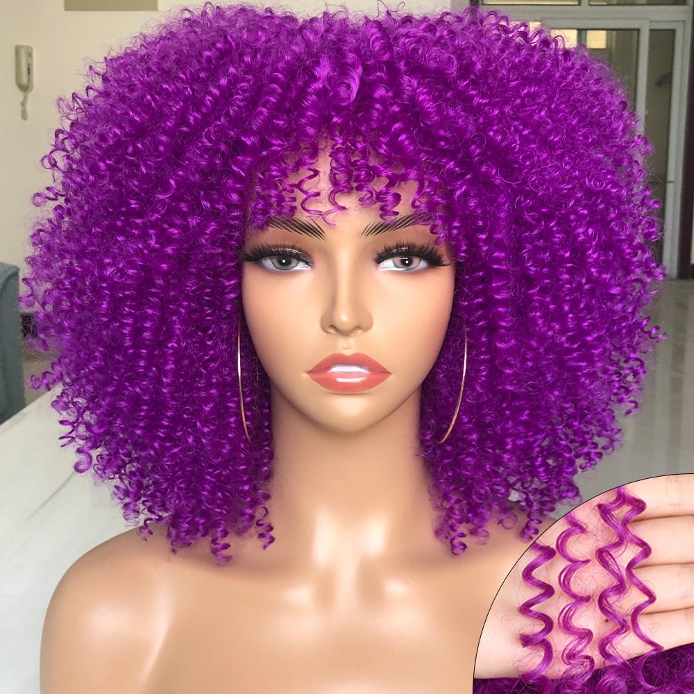 Afro Kinky Wig 14" with Bangs for Black Women - Perfect for Cosplay and Natural Hair Looks - Free Delivery Worldwide