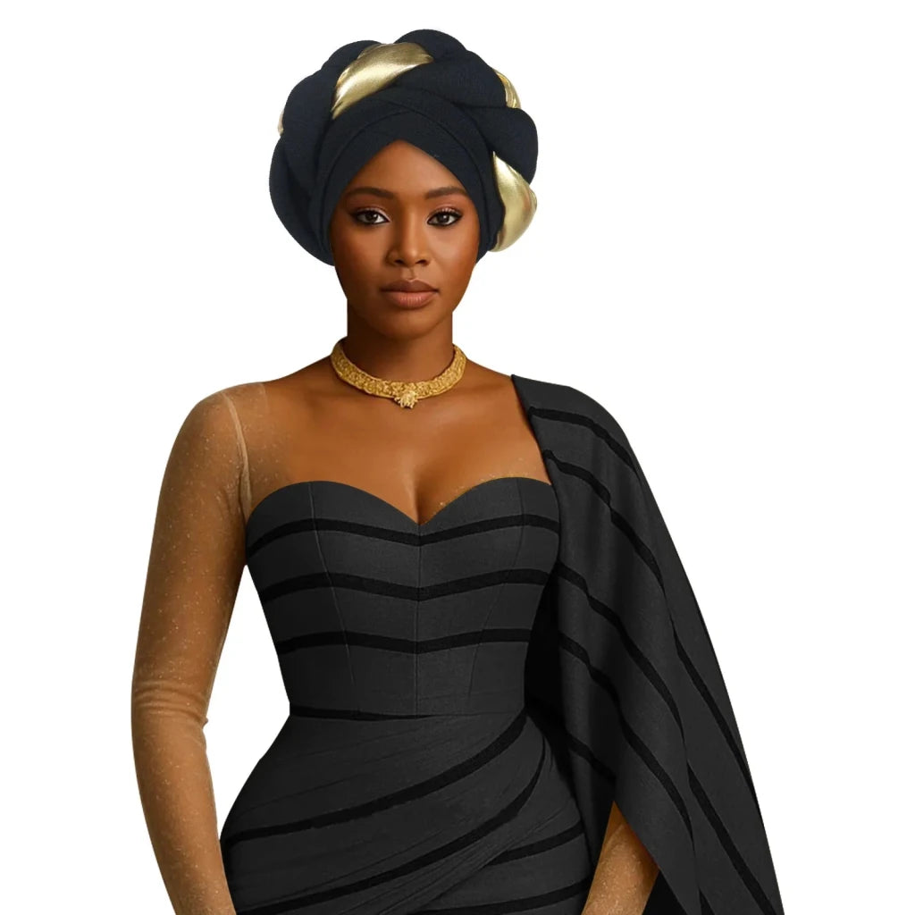 Already Made Big Braid Turban Cap – Nigerian Aso Oke Auto Gele Party Headwrap - Free Delivery Worldwide only at Flexi Africa