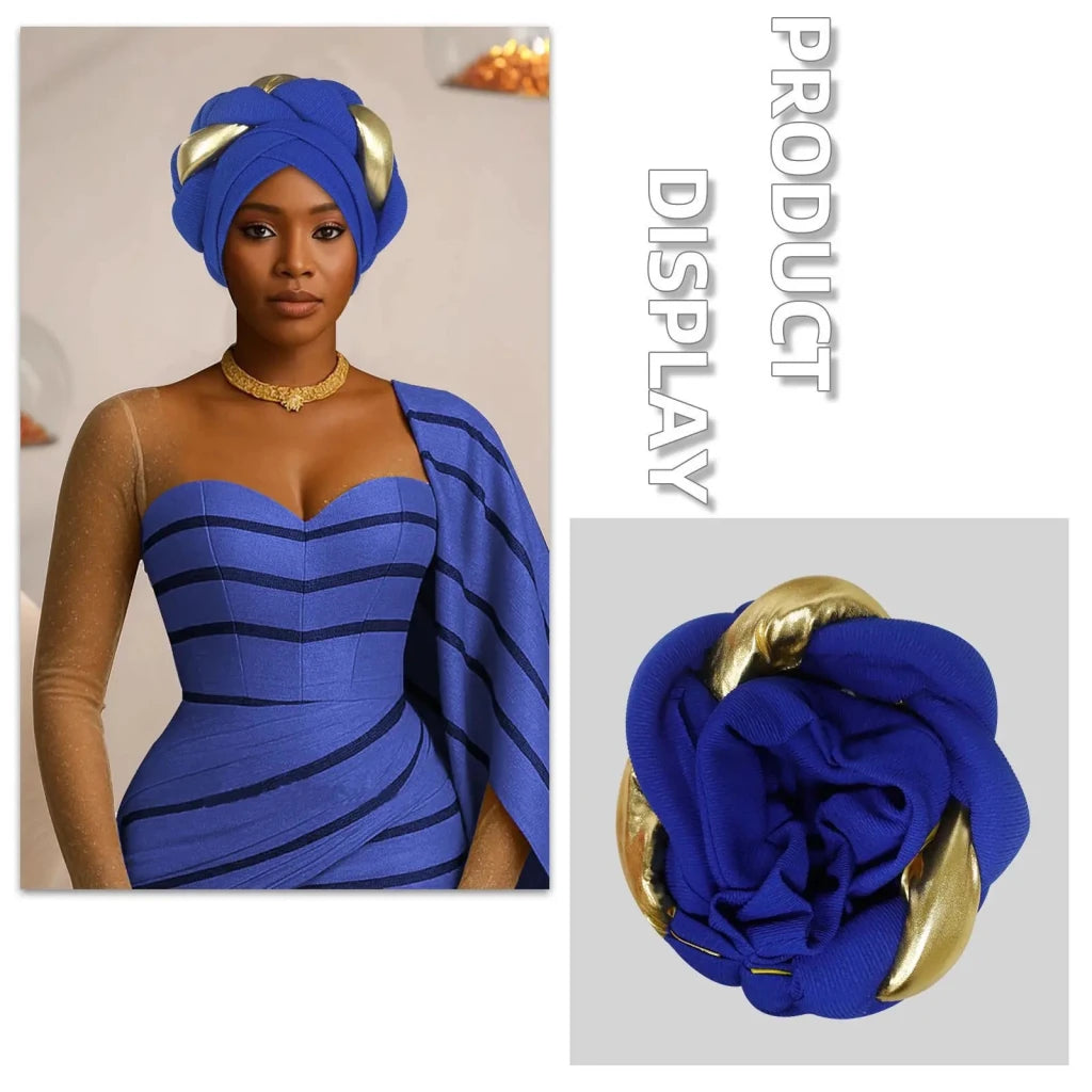 Already Made Big Braid Turban Cap – Nigerian Aso Oke Auto Gele Party Headwrap - Free Delivery Worldwide only at Flexi Africa