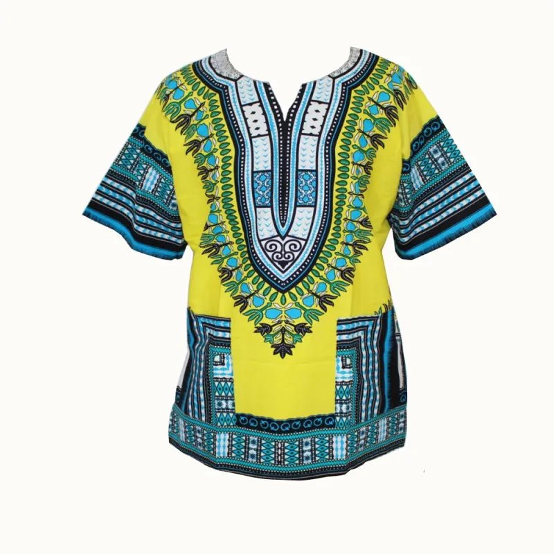 Authentic African Dashiki T-shirt: Traditional Print in 100% Cotton - Flexi Africa - Flexi Africa offers Free Delivery Worldwide - Vibrant African traditional clothing showcasing bold prints and intricate designs