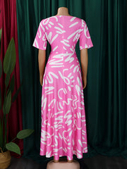 Women’s Spring/Summer African Print Dress – Loose Fit A-Line with Short Sleeves