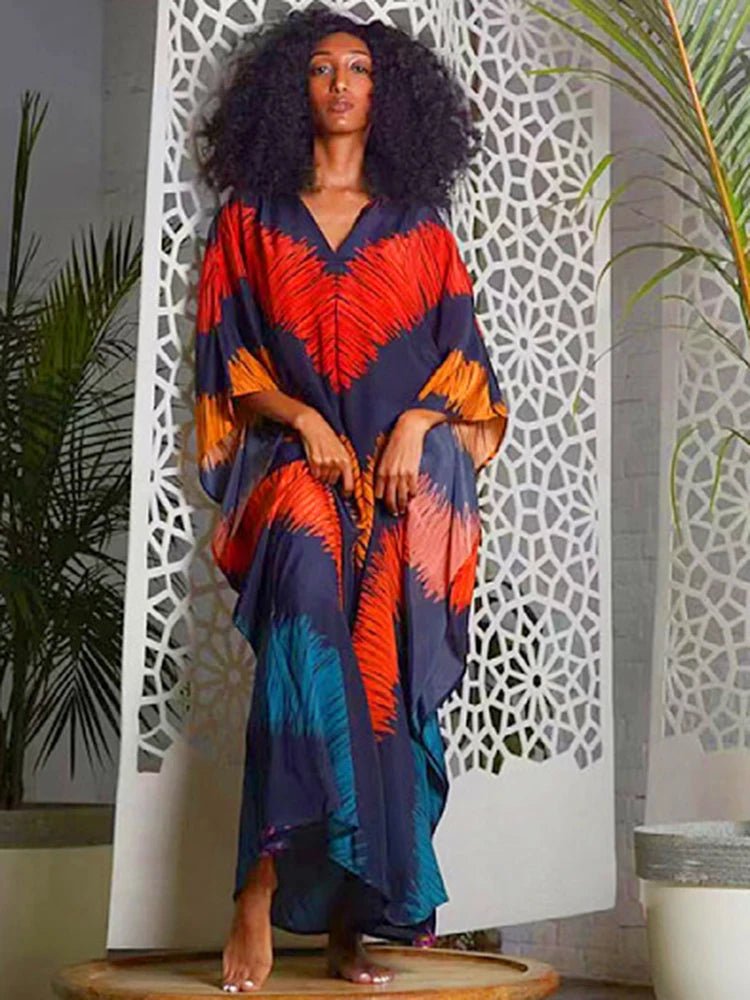 Batwing Sleeve Dashiki African Maxi Dress Loose Fit Robes - Flexi Africa - Flexi Africa offers Free Delivery Worldwide - Vibrant African traditional clothing showcasing bold prints and intricate designs