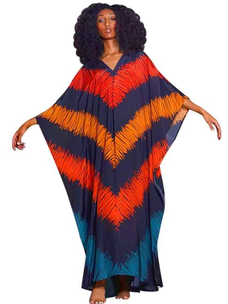 Batwing Sleeve Dashiki African Maxi Dress Loose Fit Robes - Flexi Africa - Flexi Africa offers Free Delivery Worldwide - Vibrant African traditional clothing showcasing bold prints and intricate designs