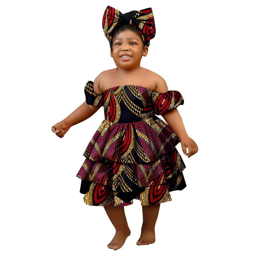 Bazin Riche African Ankara Party Dress for Girls – Multilayer Ruffle Design - Free Delivery Worldwide only at Flexi Africa
