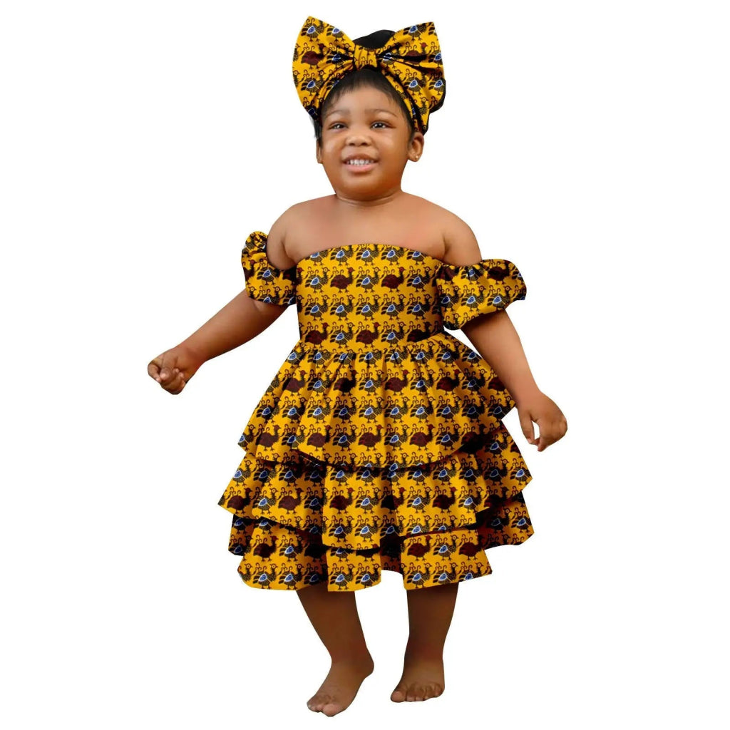 Bazin Riche African Ankara Party Dress for Girls – Multilayer Ruffle Design - Free Delivery Worldwide only at Flexi Africa