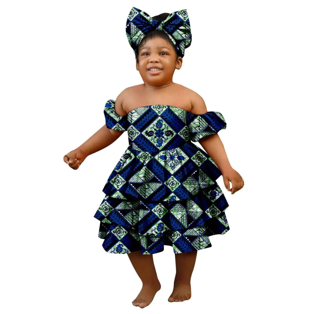 Bazin Riche African Ankara Party Dress for Girls – Multilayer Ruffle Design - Free Delivery Worldwide only at Flexi Africa
