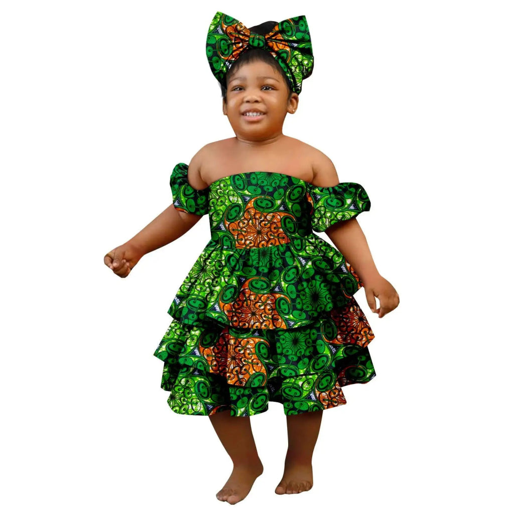 Bazin Riche African Ankara Party Dress for Girls – Multilayer Ruffle Design - Free Delivery Worldwide only at Flexi Africa