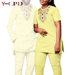 Bazin Riche Couple Outfit – Women’s Jacquard Top & Pants Set with Matching Men’s Kaftan Party Wear - Free Delivery Worldwide only at Flexi Africa