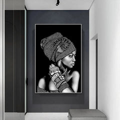 Black and White African Portrait Canvas Painting: Elegant Wall Art for Living Room and Home Décor - Flexi Africa - FREE POST