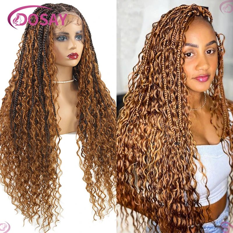 Boho Wig Braid African Synthetic Curly Wigs Full Lace Front Braided Wigs For Black Women Knotless Box Braids Lace Wigs - Free Delivery Worldwide only at Flexi Africa