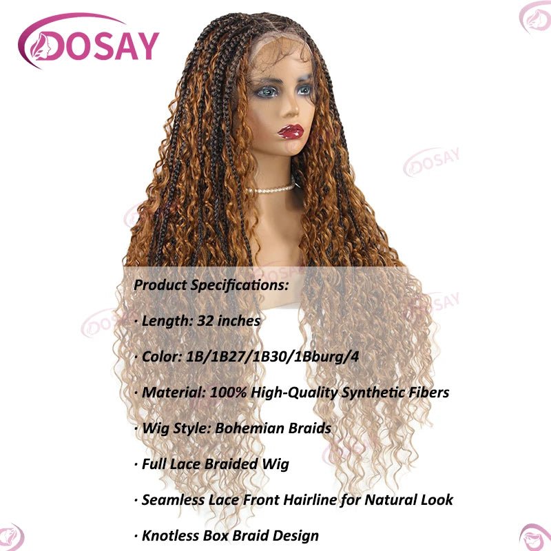 Boho Wig Braid African Synthetic Curly Wigs Full Lace Front Braided Wigs For Black Women Knotless Box Braids Lace Wigs - Free Delivery Worldwide only at Flexi Africa