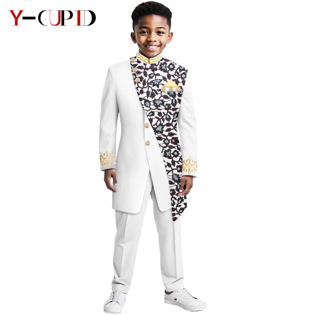 Boys African Dashiki Suit – Bazin Riche Formal Jacket & Pant Set - Free Delivery Worldwide only at Flexi Africa
