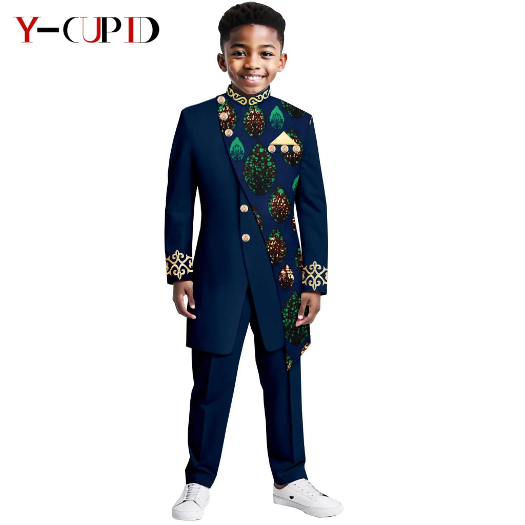 Boys African Dashiki Suit – Bazin Riche Formal Jacket & Pant Set - Free Delivery Worldwide only at Flexi Africa