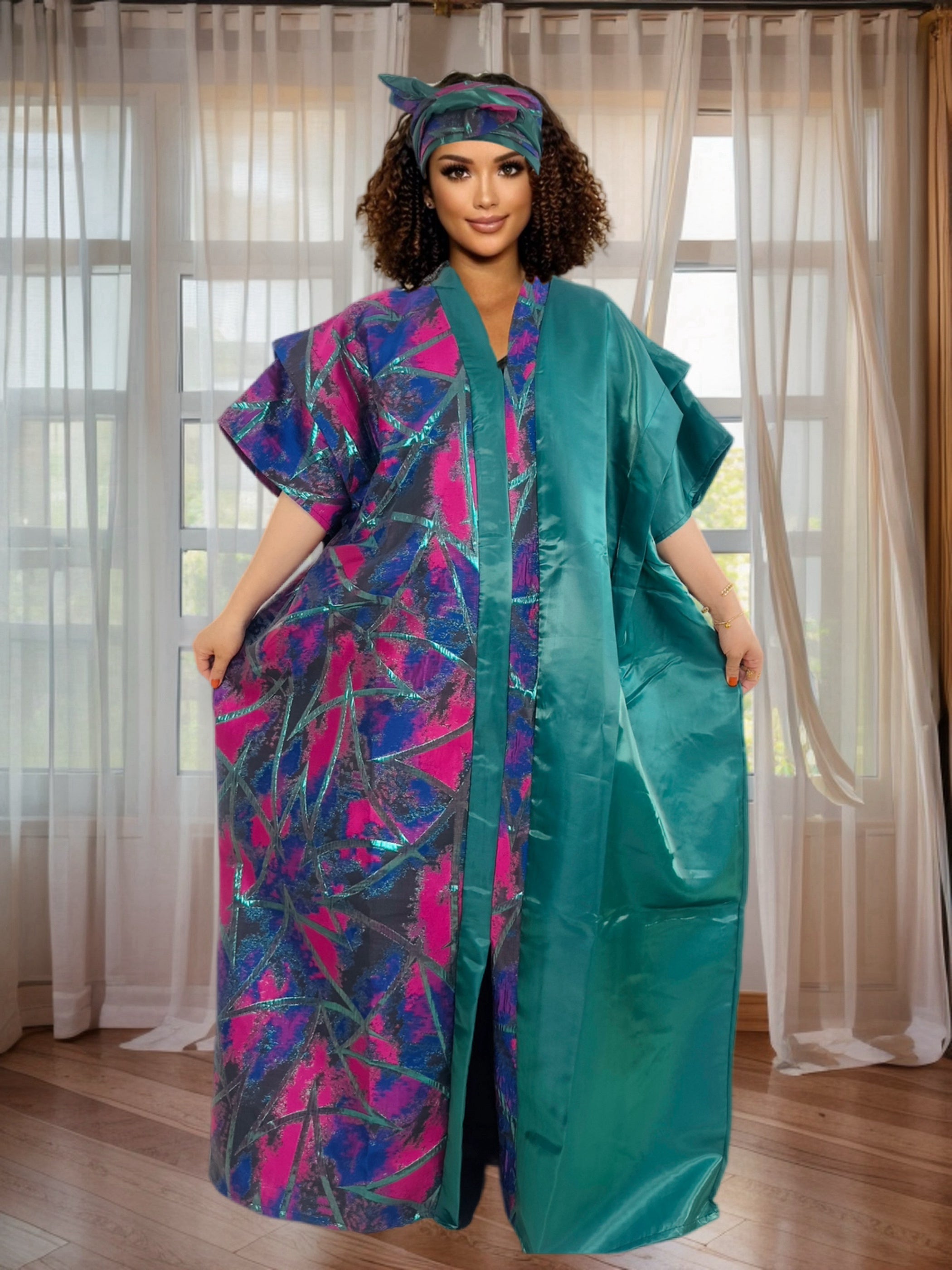 Elegant African Women’s Ethnic Dress – Jacquard Satin Finish