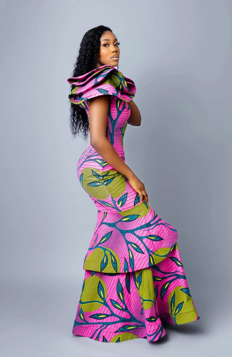 Chic African Habiti Dress | Kente & Ankara Evening Wear | African Fashion - Free Delivery Worldwide only at Flexi Africa