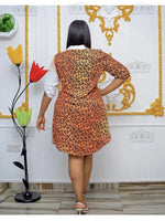 Chic African Leopard Grain Shirt Collar Dress – Mid - Length Elegant Women’s Dress - Free Delivery Worldwide only at Flexi Africa