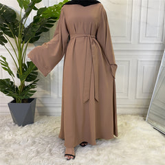 Chic and Modest: Muslim Fashion Hijab Dubai Abaya Long Dresses with Sashes for Women - Free Delivery Worldwide