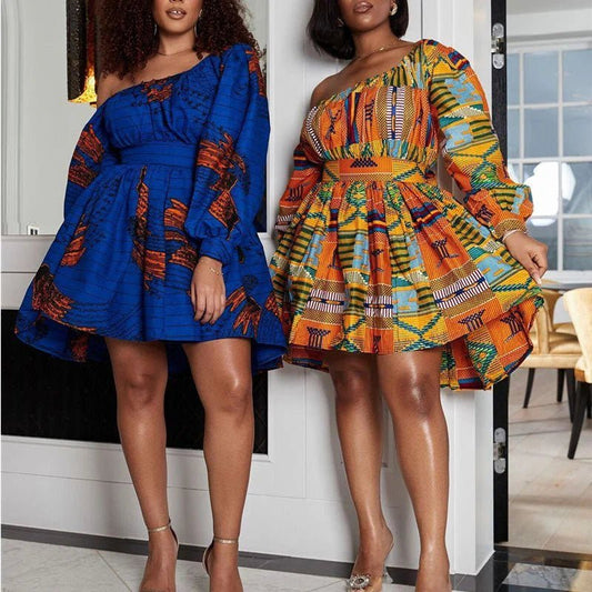 Chic Dashiki: Off - Shoulder Mini Dress with Tribal Flair – Elevate Your African Fashion - Free Delivery Worldwide only at Flexi Africa