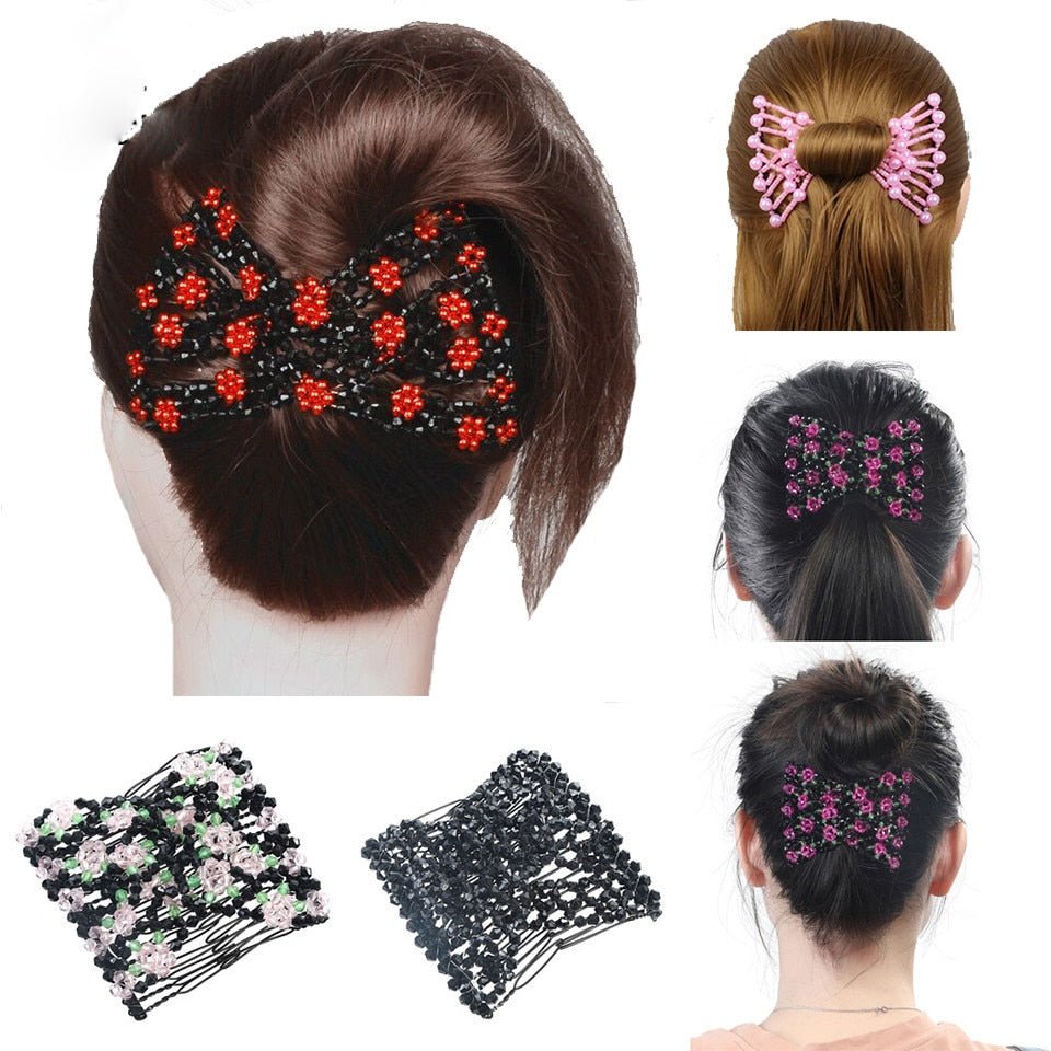 Comb Clip for Women Beaded Flower Barrette Hairpin Elastic Double Combs Clips Hair Accessories - Flexi Africa - Flexi Africa offers Free Delivery Worldwide - Vibrant African traditional clothing showcasing bold prints and intricate designs