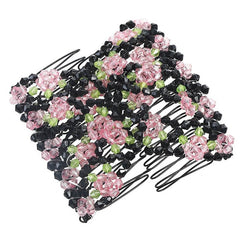 Comb Clip for Women Beaded Flower Barrette Hairpin Elastic Double Combs Clips Hair Accessories - Flexi Africa - Free Delivery