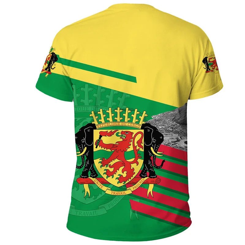 Congo Coat of Arms Graphic T-Shirt – Men’s & Kids’ 3D Print Summer Short Sleeve Casual Top - Free Delivery Worldwide only at Flexi Africa