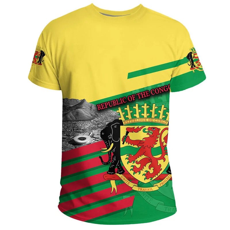 Congo Coat of Arms Graphic T-Shirt – Men’s & Kids’ 3D Print Summer Short Sleeve Casual Top - Free Delivery Worldwide only at Flexi Africa