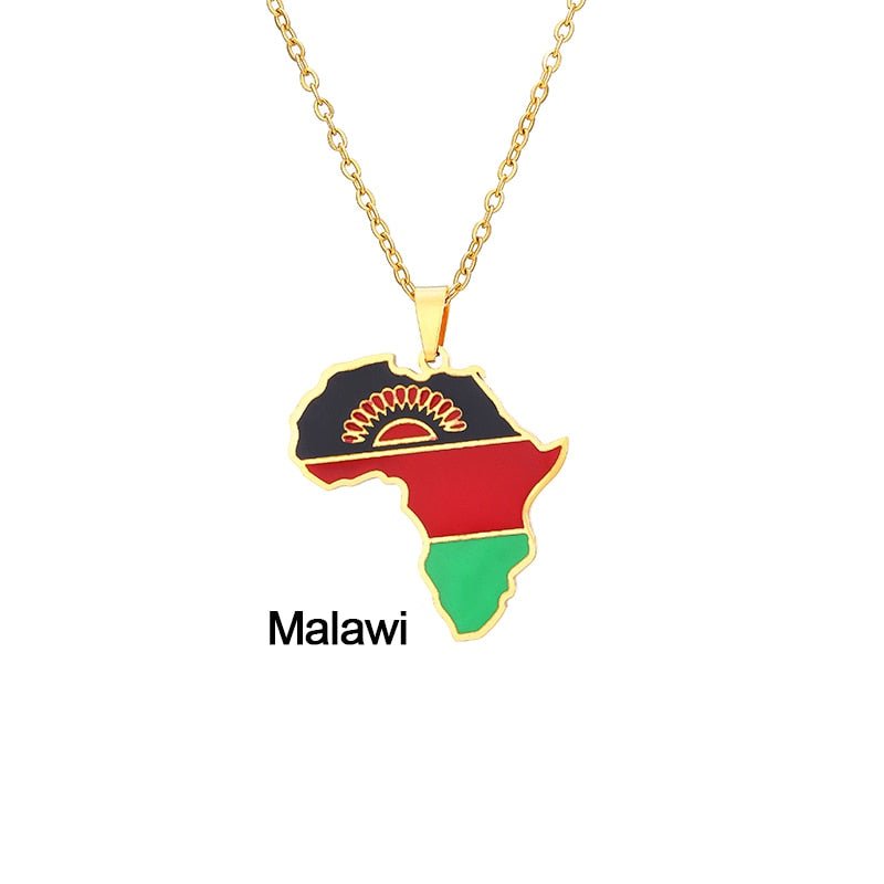 Continent Chic: African Map Geometric Pendant Necklace in Stainless Steel - Flexi Africa - Free Delivery Worldwide