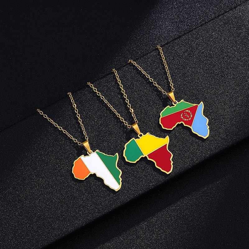 Continent Chic: African Map Geometric Pendant Necklace in Stainless Steel - Flexi Africa - Free Delivery Worldwide