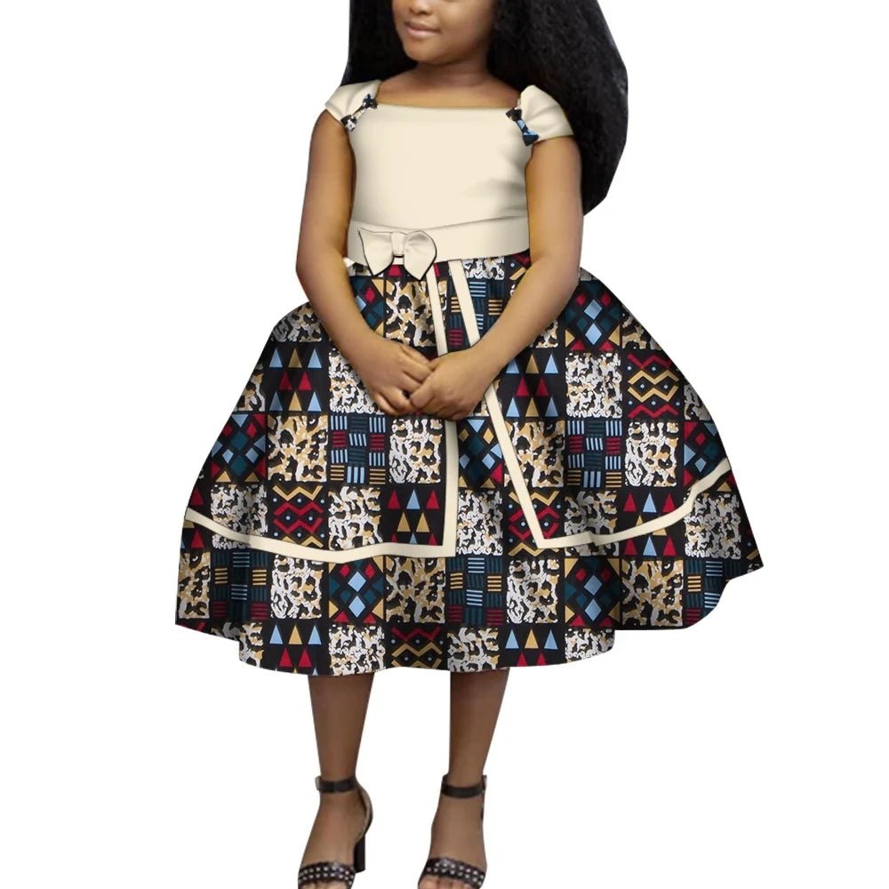 Cute Ankara Girls Dress – Bazin Riche African Print Bow Tie Party Outfit for Kids - Free Delivery Worldwide only at Flexi Africa