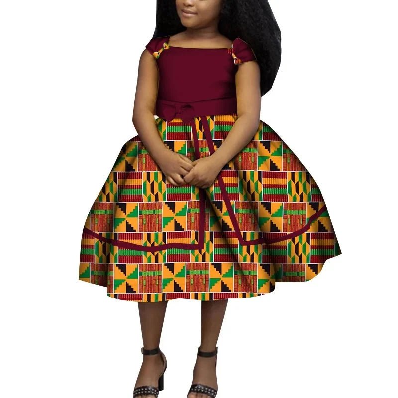 Cute Ankara Girls Dress – Bazin Riche African Print Bow Tie Party Outfit for Kids - Free Delivery Worldwide only at Flexi Africa