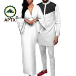 Dashiki African Couple Clothing – Sexy V - Neck Women’s Prom Dress with Matching Men’s Shirt & Pants Set - Free Delivery Worldwide only at Flexi Africa
