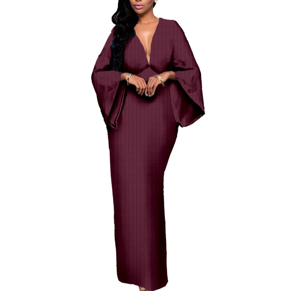 Dashiki African Couple Clothing – Sexy V - Neck Women’s Prom Dress with Matching Men’s Shirt & Pants Set - Free Delivery Worldwide only at Flexi Africa